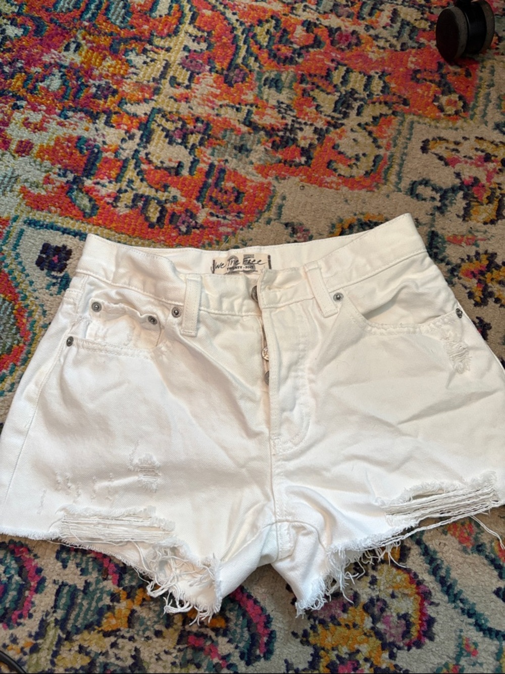 We The Free White Distressed Denim Cutoff Shorts